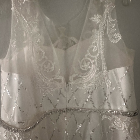 David's Bridal Pink and White Sequin Embellished flower girl dress - Picture 3 of 8